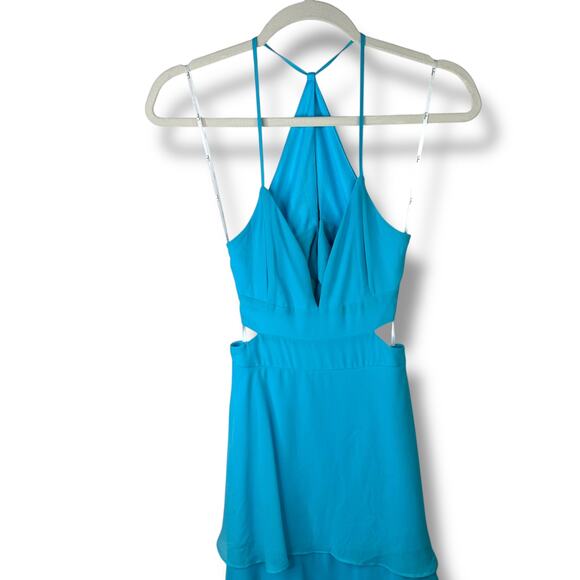 Lulus NWOT Tier and Now Blue Sash Tie-Back Tiered Plunging Cut-Out Maxi Dress - Picture 7 of 12